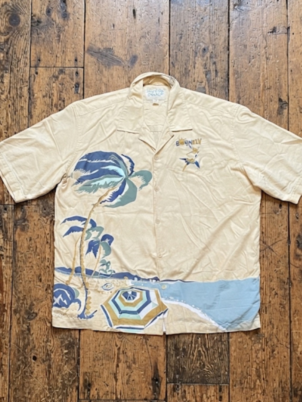 Hawaiian Beige Beach Print Shirt Size 3XL